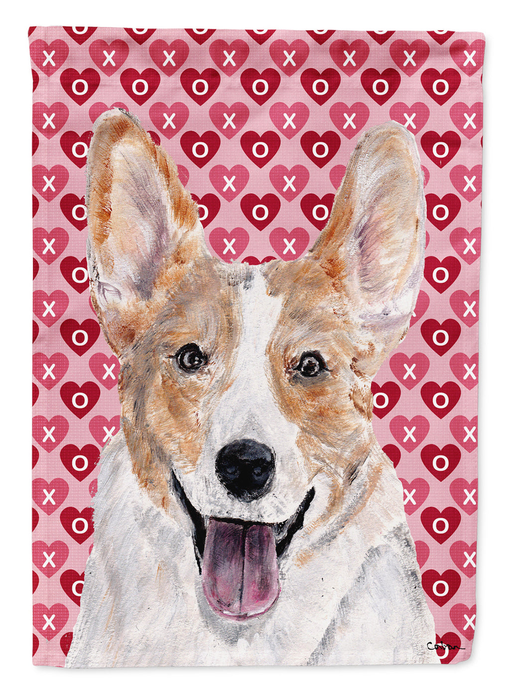 Cardigan Corgi Hearts and Love House Flag 28x40 Porch Sleeve Pole Decorative Outside Yard Banner Artwork Wall Hanging, Polyester