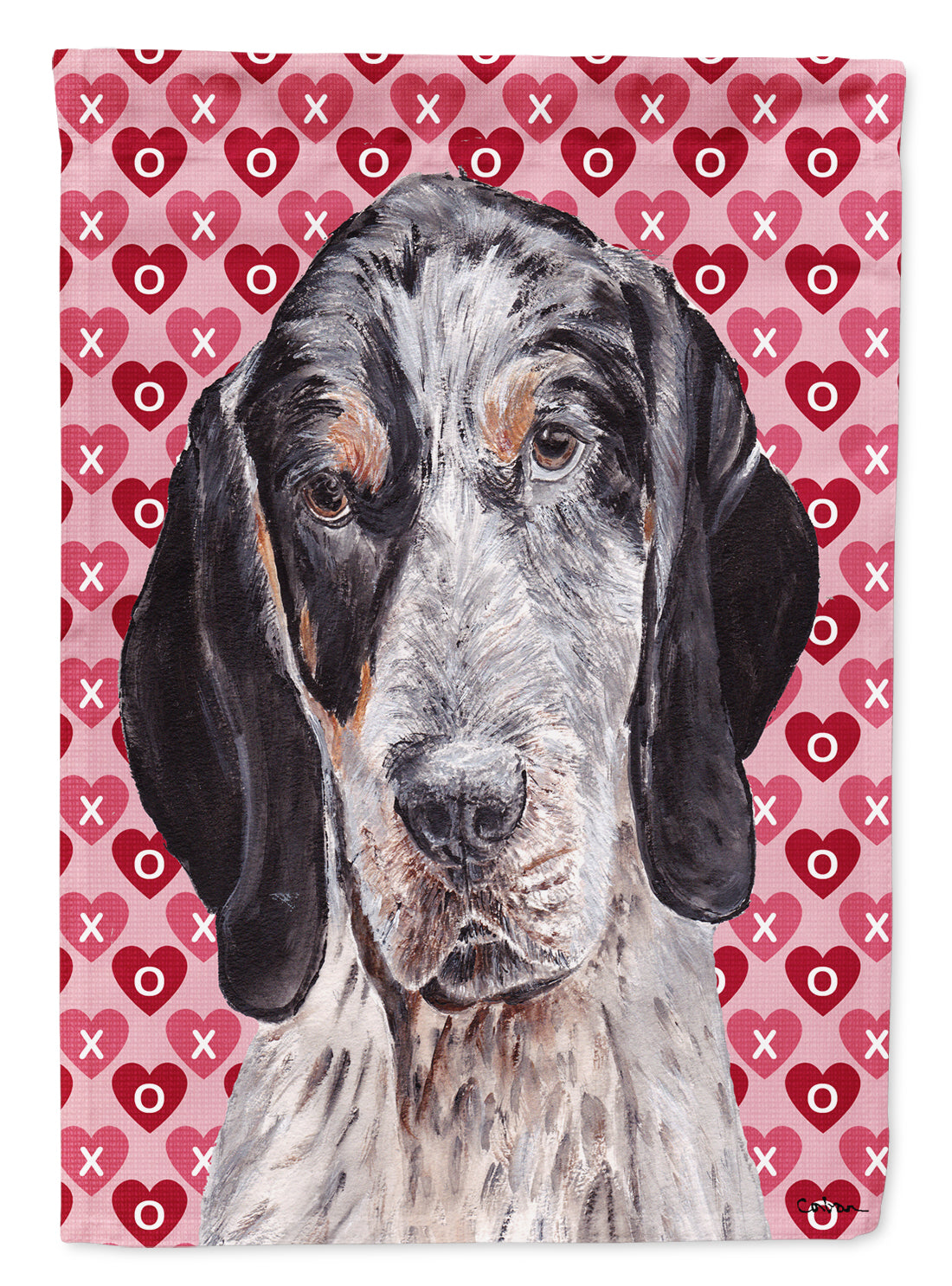Blue Tick Coonhound Hearts and Love House Flag 28x40 Porch Sleeve Pole Decorative Outside Yard Banner Artwork Wall Hanging, Polyester