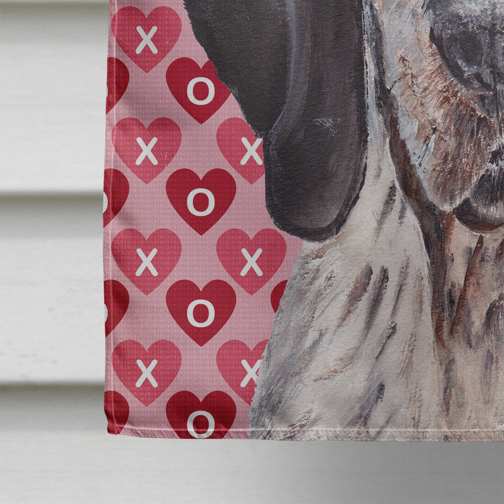 Blue Tick Coonhound Hearts and Love House Flag 28x40 Porch Sleeve Pole Decorative Outside Yard Banner Artwork Wall Hanging, Polyester