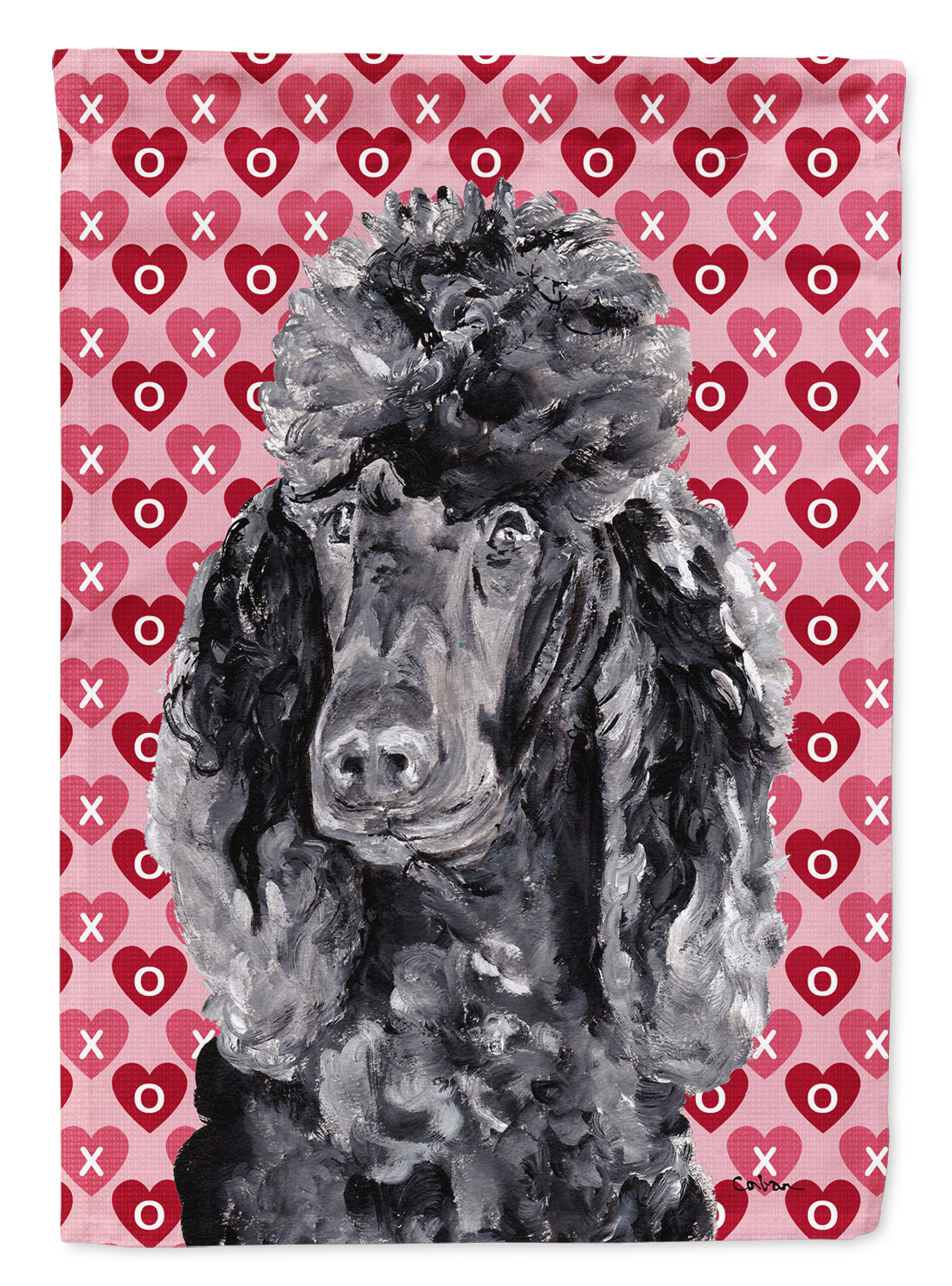 Black Standard Poodle Hearts and Love House Flag 28x40 Porch Sleeve Pole Decorative Outside Yard Banner Artwork Wall Hanging, Polyester