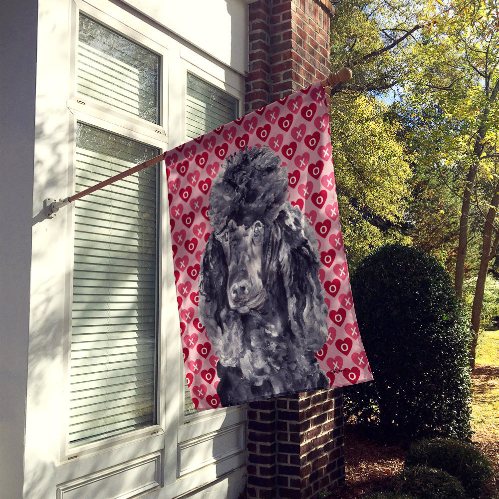 Black Standard Poodle Hearts and Love House Flag 28x40 Porch Sleeve Pole Decorative Outside Yard Banner Artwork Wall Hanging, Polyester