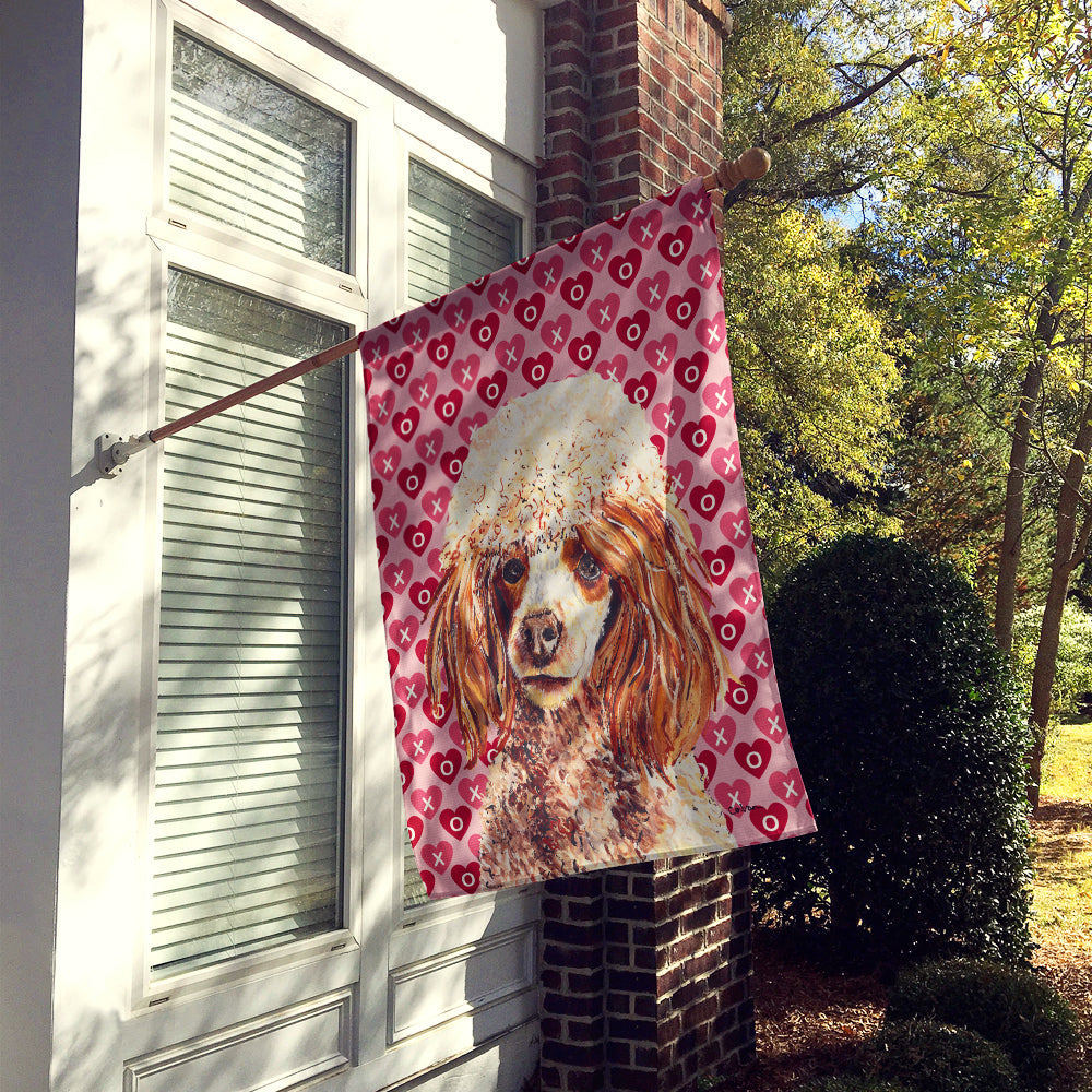 Red Miniature Poodle Hearts and Love House Flag 28x40 Porch Sleeve Pole Decorative Outside Yard Banner Artwork Wall Hanging, Polyester