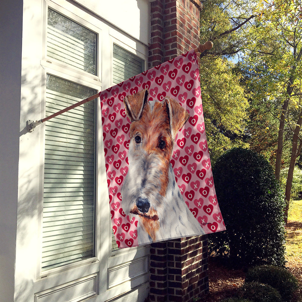 Wire Fox Terrier Hearts and Love House Flag 28x40 Porch Sleeve Pole Decorative Outside Yard Banner Artwork Wall Hanging, Polyester