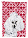 White Toy Poodle Hearts and Love House Flag 28x40 Porch Sleeve Pole Decorative Outside Yard Banner Artwork Wall Hanging, Polyester