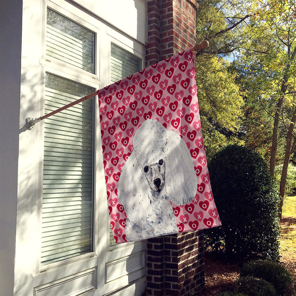 White Toy Poodle Hearts and Love House Flag 28x40 Porch Sleeve Pole Decorative Outside Yard Banner Artwork Wall Hanging, Polyester
