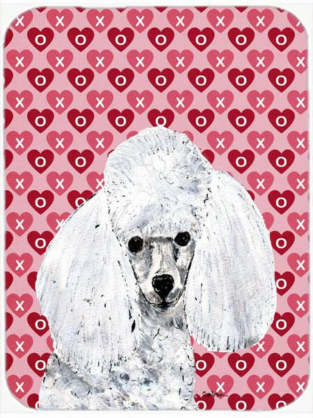 White Toy Poodle Hearts and Love Cutting Board Tempered Glass Kitchen Cutting Surface, Heat Resistant Chopping, Non-Slip Feet, Food Prep & Serving