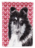 Black and White Collie Hearts and Love House Flag 28x40 Porch Sleeve Pole Decorative Outside Yard Banner Artwork Wall Hanging, Polyester