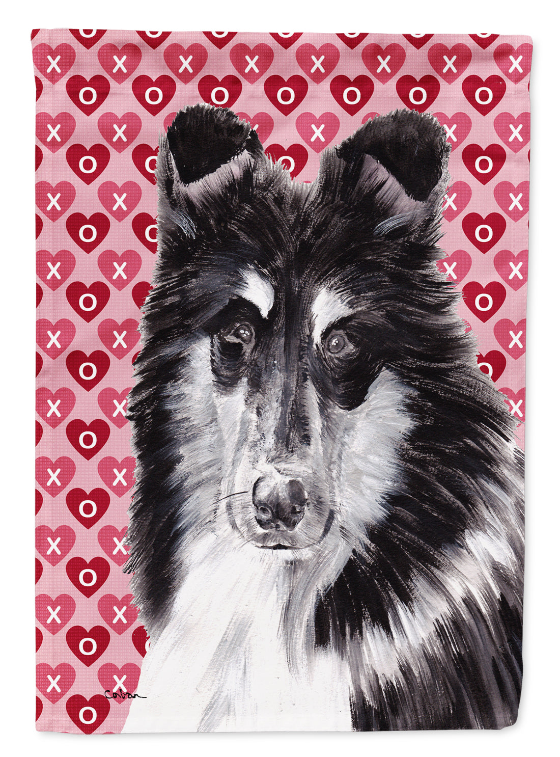 Black and White Collie Hearts and Love House Flag 28x40 Porch Sleeve Pole Decorative Outside Yard Banner Artwork Wall Hanging, Polyester