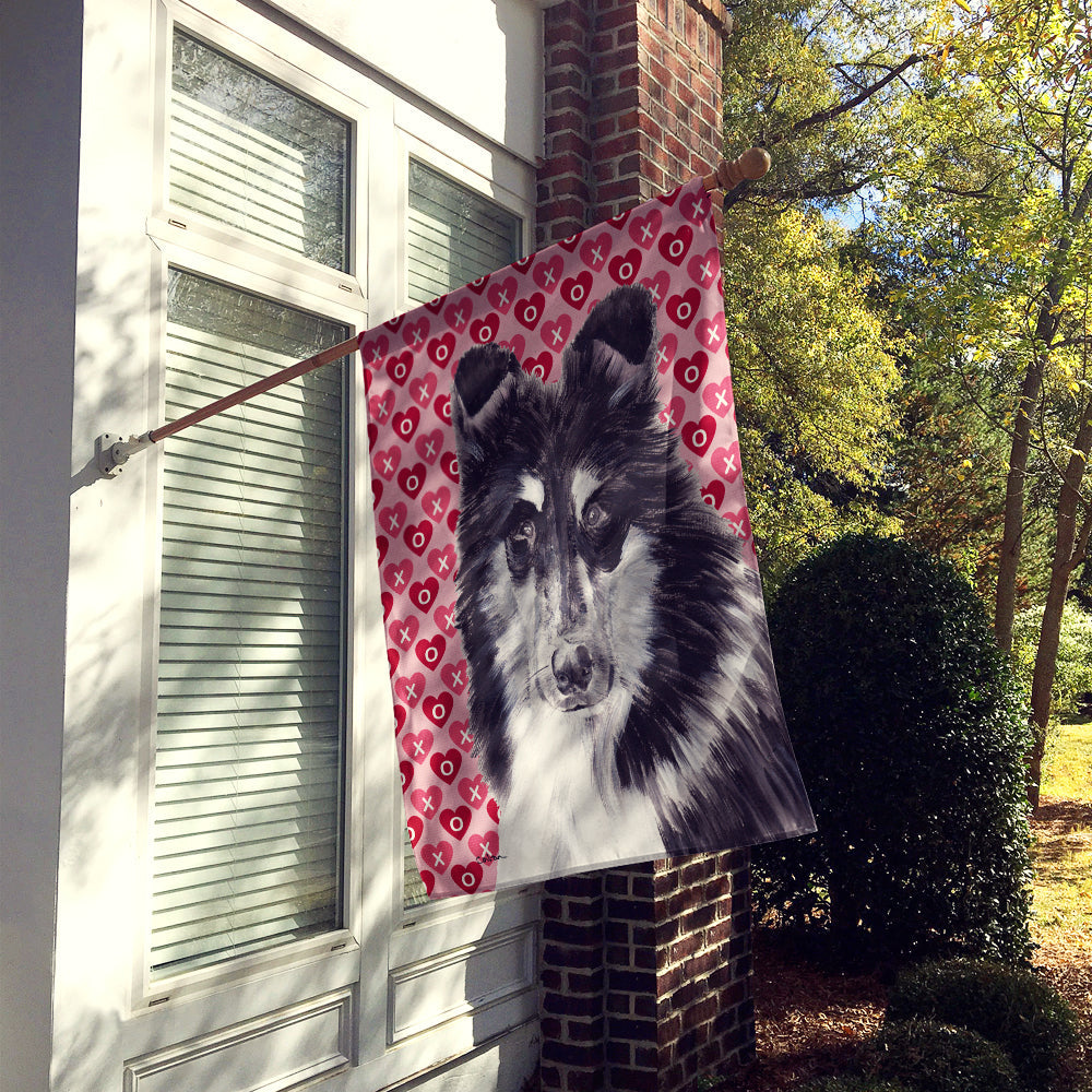 Black and White Collie Hearts and Love House Flag 28x40 Porch Sleeve Pole Decorative Outside Yard Banner Artwork Wall Hanging, Polyester