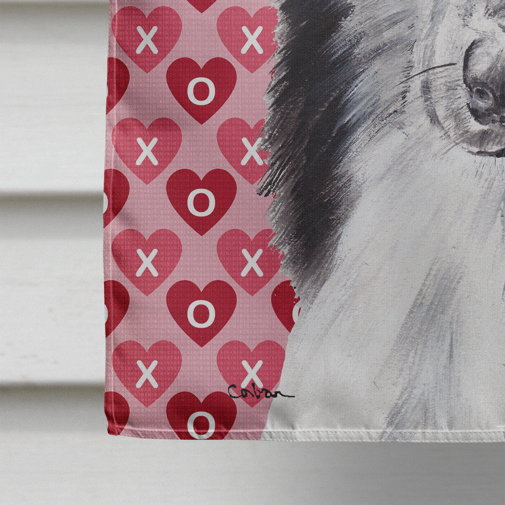 Black and White Collie Hearts and Love House Flag 28x40 Porch Sleeve Pole Decorative Outside Yard Banner Artwork Wall Hanging, Polyester