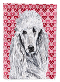 White Standard Poodle Hearts and Love House Flag 28x40 Porch Sleeve Pole Decorative Outside Yard Banner Artwork Wall Hanging, Polyester