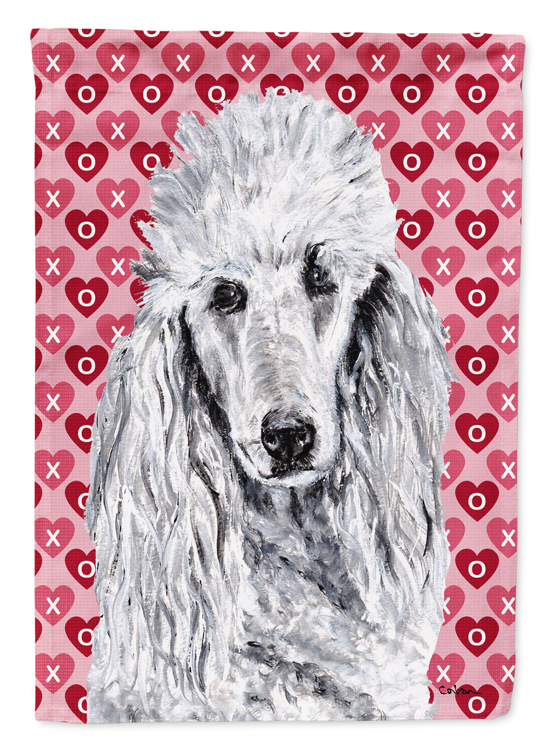 White Standard Poodle Hearts and Love House Flag 28x40 Porch Sleeve Pole Decorative Outside Yard Banner Artwork Wall Hanging, Polyester