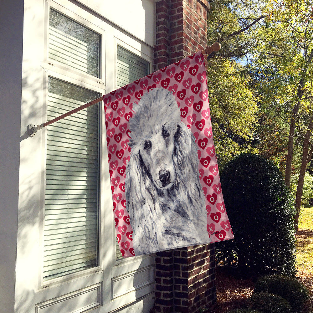 White Standard Poodle Hearts and Love House Flag 28x40 Porch Sleeve Pole Decorative Outside Yard Banner Artwork Wall Hanging, Polyester