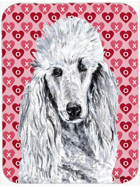 White Standard Poodle Hearts and Love Cutting Board Tempered Glass Kitchen Cutting Surface, Heat Resistant Chopping, Non-Slip Feet, Food Prep & Serving