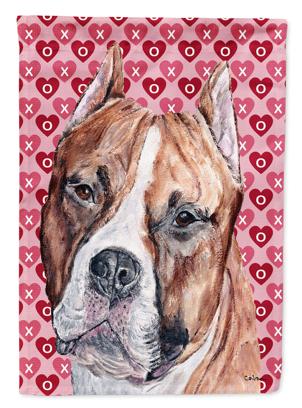 Staffordshire Bull Terrier Staffie Hearts and Love House Flag 28x40 Porch Sleeve Pole Decorative Outside Yard Banner Artwork Wall Hanging, Polyester