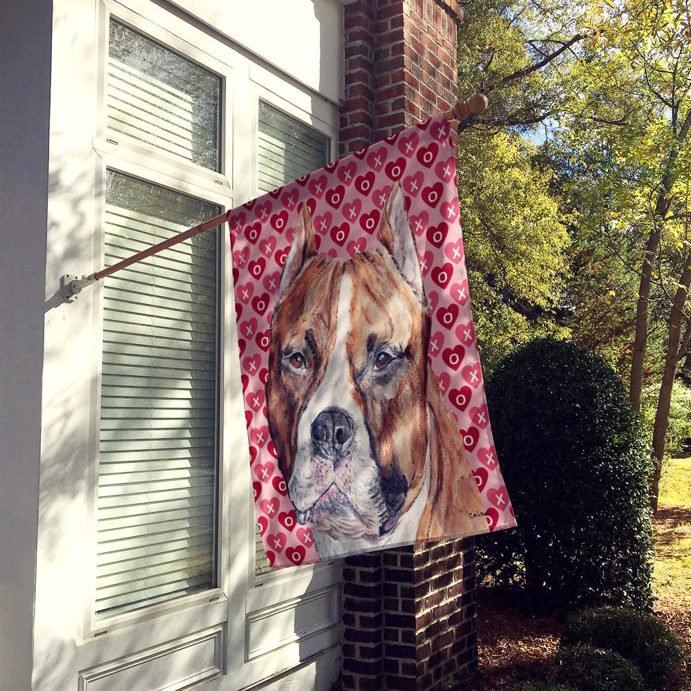 Staffordshire Bull Terrier Staffie Hearts and Love House Flag 28x40 Porch Sleeve Pole Decorative Outside Yard Banner Artwork Wall Hanging, Polyester