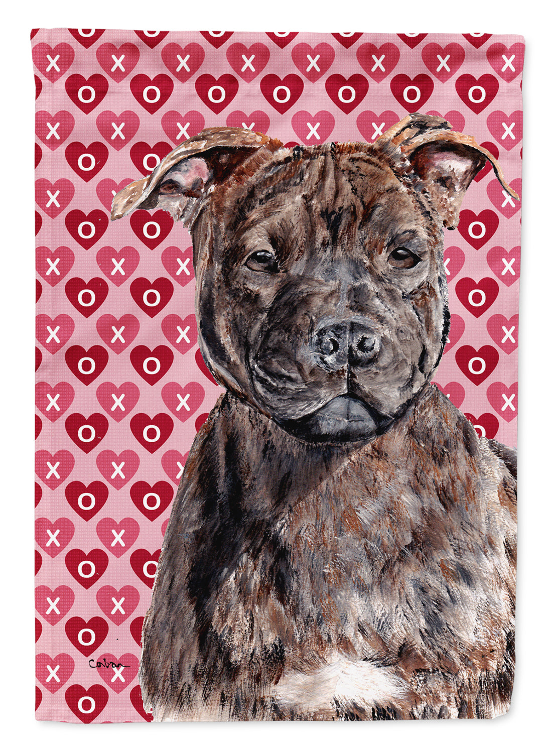 Staffordshire Bull Terrier Staffie Hearts and Love House Flag 28x40 Porch Sleeve Pole Decorative Outside Yard Banner Artwork Wall Hanging, Polyester