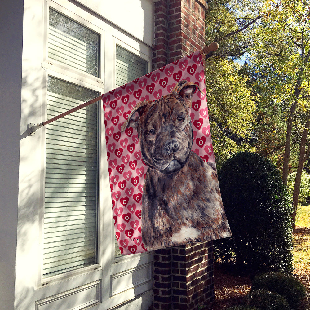 Staffordshire Bull Terrier Staffie Hearts and Love House Flag 28x40 Porch Sleeve Pole Decorative Outside Yard Banner Artwork Wall Hanging, Polyester