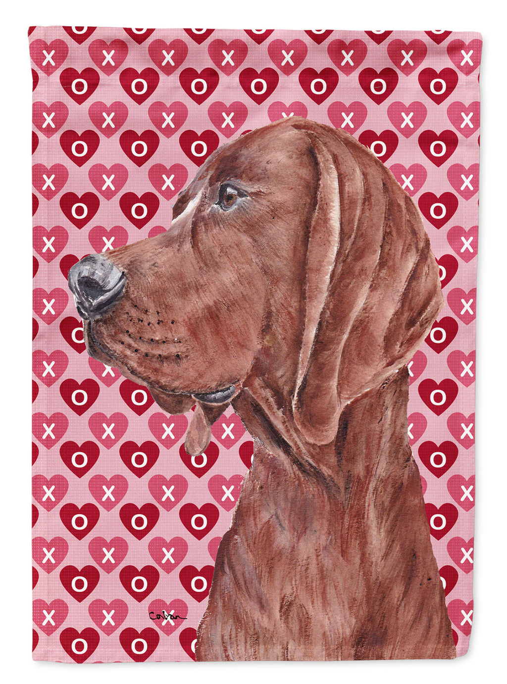 Redbone Coonhound Hearts and Love House Flag 28x40 Porch Sleeve Pole Decorative Outside Yard Banner Artwork Wall Hanging, Polyester