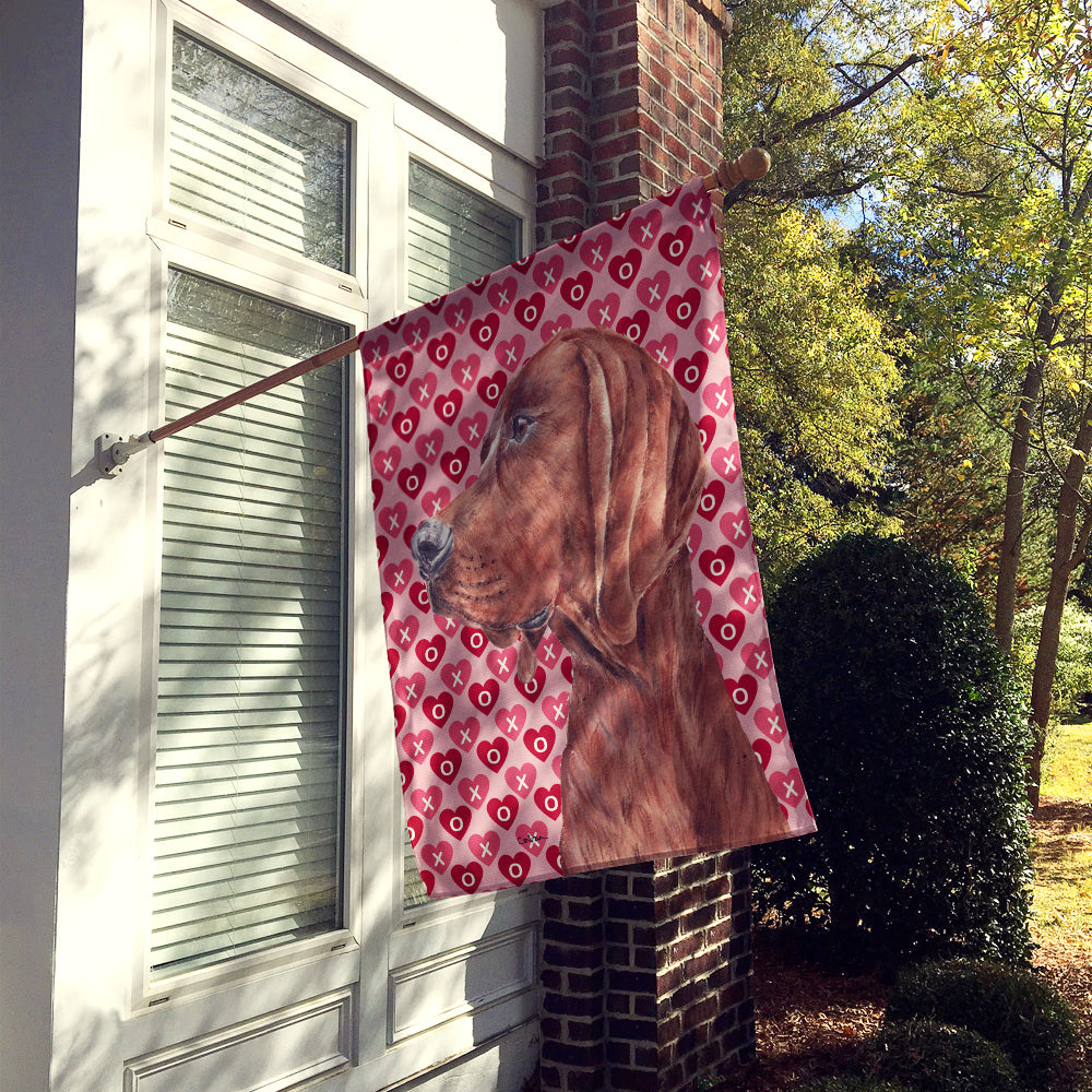 Redbone Coonhound Hearts and Love House Flag 28x40 Porch Sleeve Pole Decorative Outside Yard Banner Artwork Wall Hanging, Polyester