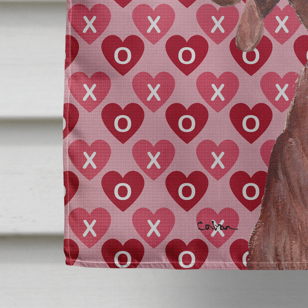 Redbone Coonhound Hearts and Love House Flag 28x40 Porch Sleeve Pole Decorative Outside Yard Banner Artwork Wall Hanging, Polyester