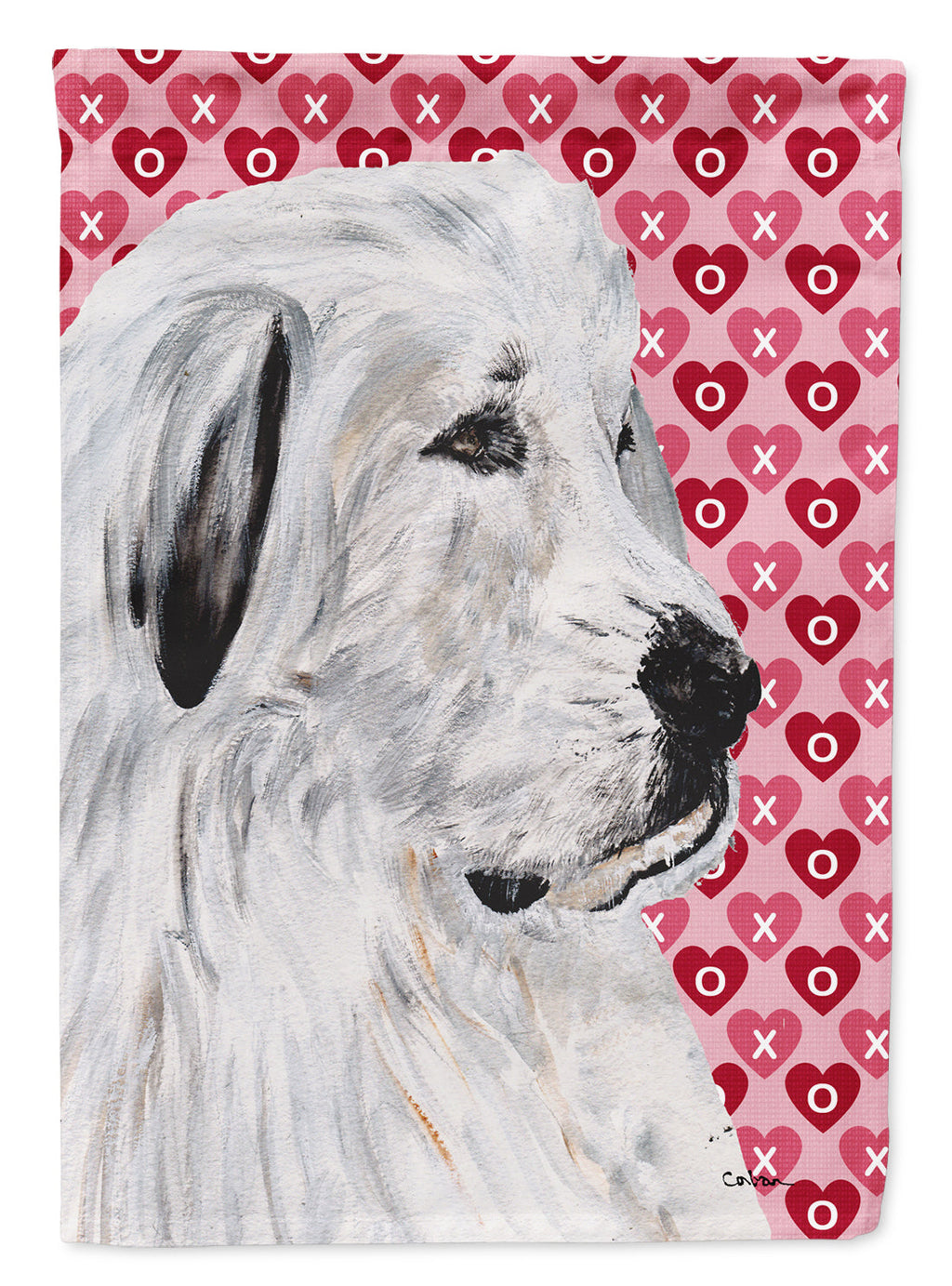 Great Pyrenees Hearts and Love House Flag 28x40 Porch Sleeve Pole Decorative Outside Yard Banner Artwork Wall Hanging, Polyester