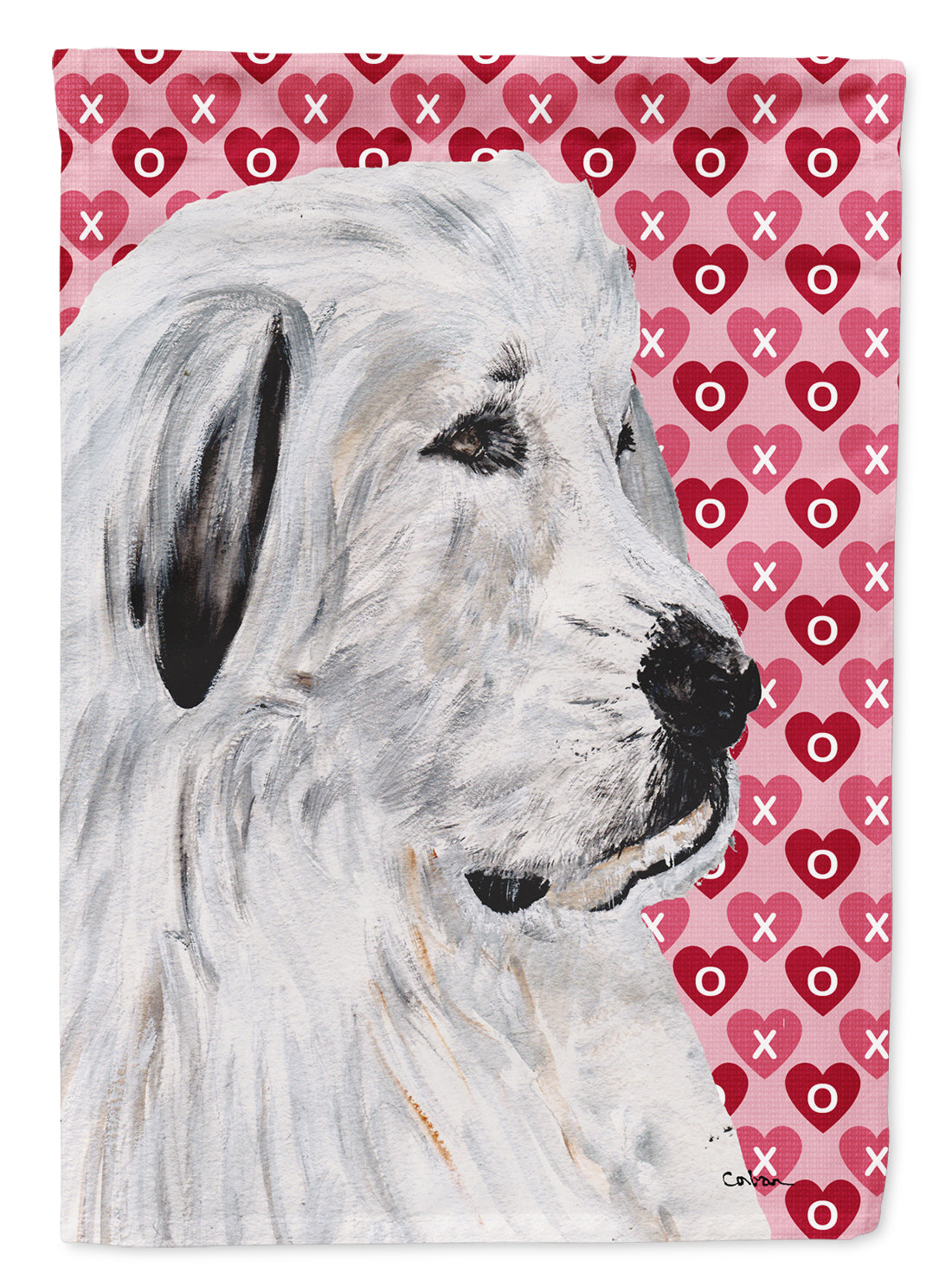 Great Pyrenees Hearts and Love House Flag 28x40 Porch Sleeve Pole Decorative Outside Yard Banner Artwork Wall Hanging, Polyester