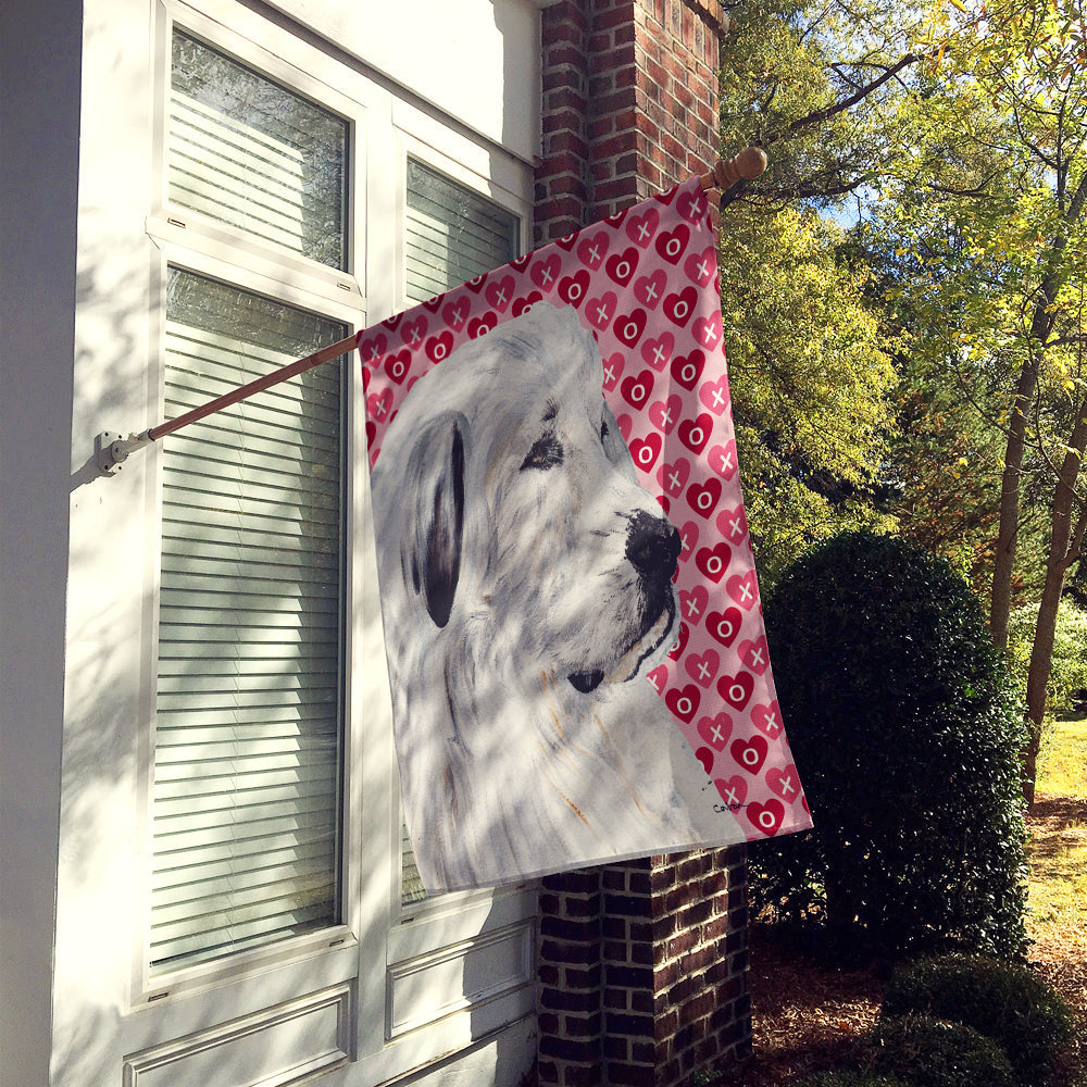 Great Pyrenees Hearts and Love House Flag 28x40 Porch Sleeve Pole Decorative Outside Yard Banner Artwork Wall Hanging, Polyester
