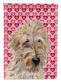 Golden Doodle 2 Hearts and Love House Flag 28x40 Porch Sleeve Pole Decorative Outside Yard Banner Artwork Wall Hanging, Polyester