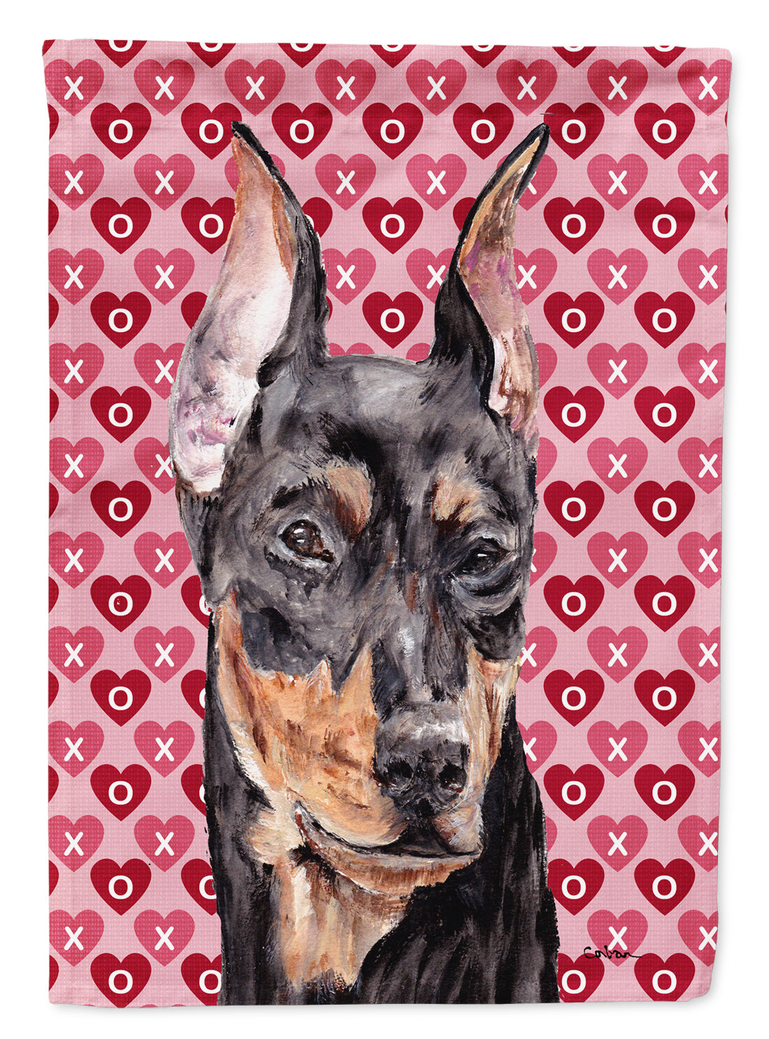 German Pinscher Hearts and Love House Flag 28x40 Porch Sleeve Pole Decorative Outside Yard Banner Artwork Wall Hanging, Polyester