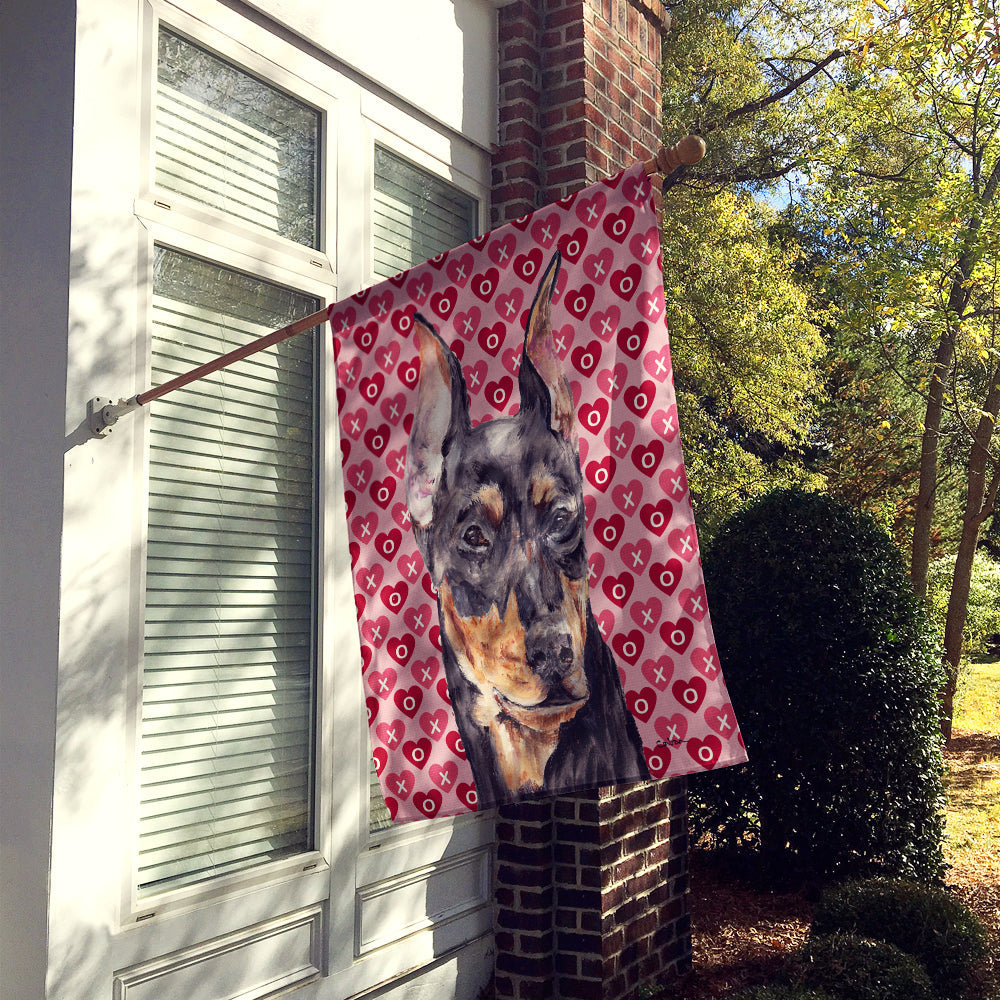 German Pinscher Hearts and Love House Flag 28x40 Porch Sleeve Pole Decorative Outside Yard Banner Artwork Wall Hanging, Polyester