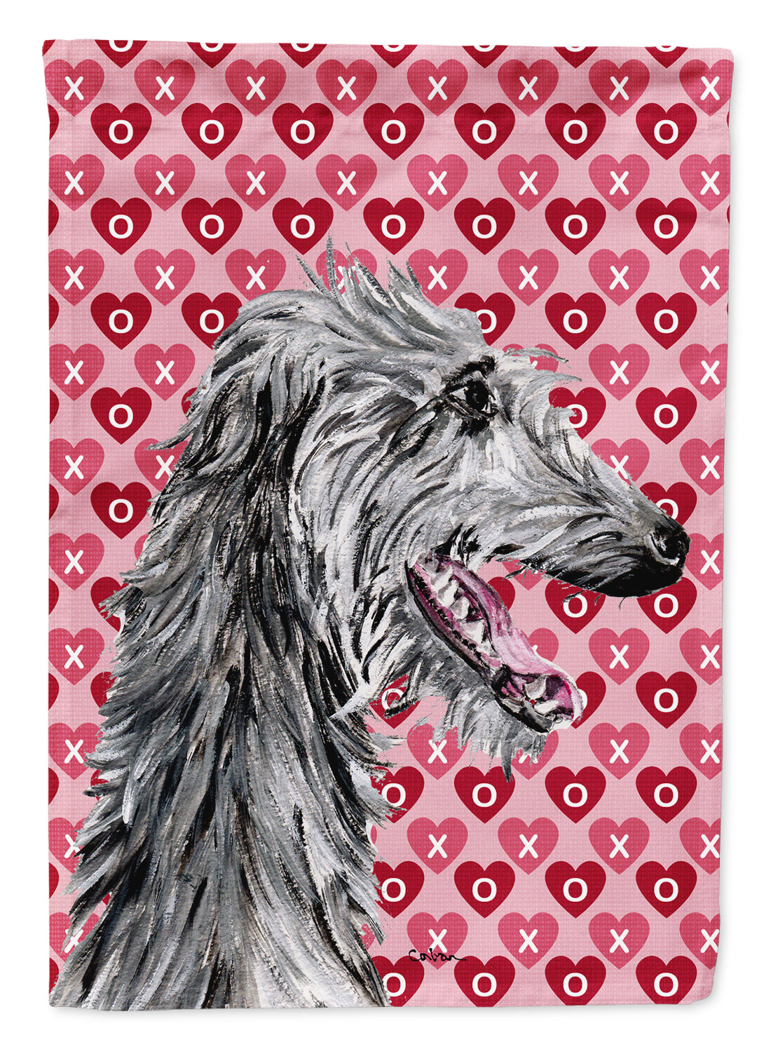 Scottish Deerhound Hearts and Love House Flag 28x40 Porch Sleeve Pole Decorative Outside Yard Banner Artwork Wall Hanging, Polyester