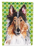 Collie Lucky Shamrock St. Patrick's Day House Flag 28x40 Porch Sleeve Pole Decorative Outside Yard Banner Artwork Wall Hanging, Polyester