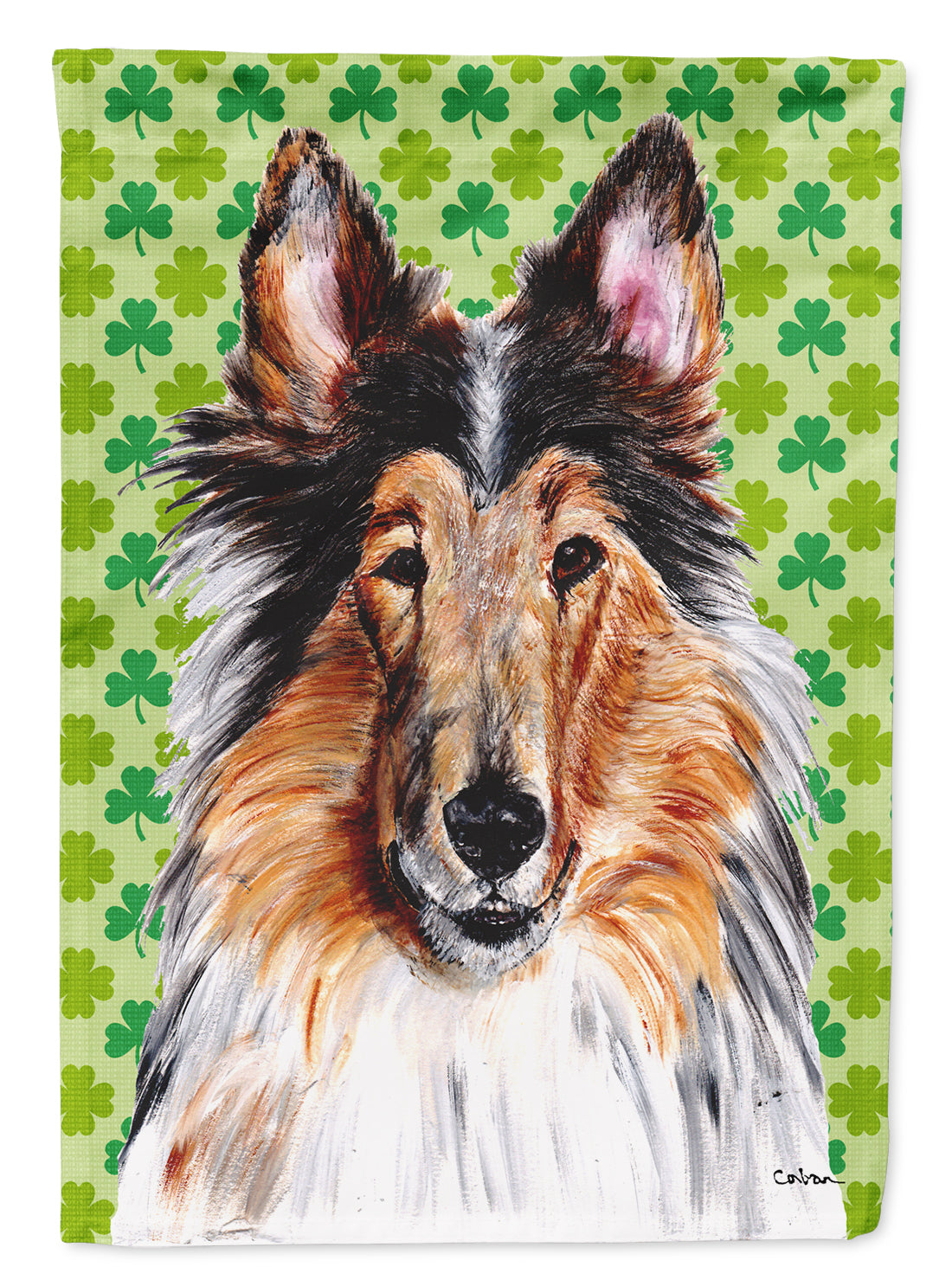 Collie Lucky Shamrock St. Patrick's Day House Flag 28x40 Porch Sleeve Pole Decorative Outside Yard Banner Artwork Wall Hanging, Polyester