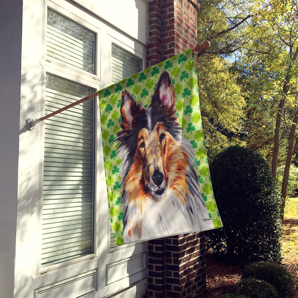 Collie Lucky Shamrock St. Patrick's Day House Flag 28x40 Porch Sleeve Pole Decorative Outside Yard Banner Artwork Wall Hanging, Polyester