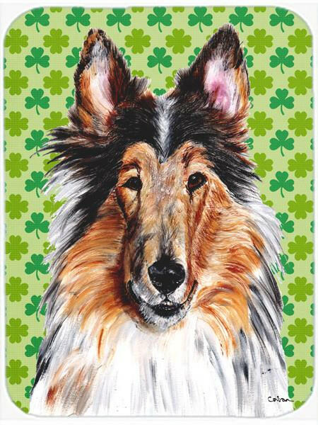 Collie Lucky Shamrock St. Patrick's Day Cutting Board Tempered Glass Kitchen Cutting Surface, Heat Resistant Chopping, Non-Slip Feet, Food Prep & Serving