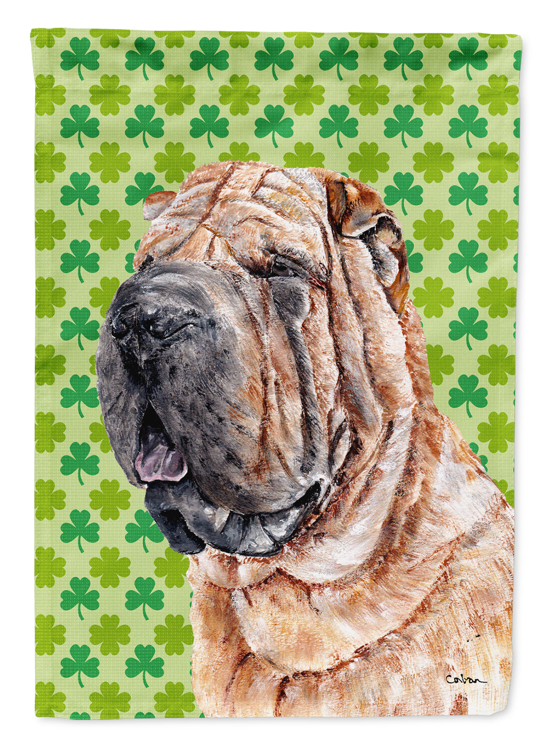 Shar Pei Lucky Shamrock St. Patrick's Day House Flag 28x40 Porch Sleeve Pole Decorative Outside Yard Banner Artwork Wall Hanging, Polyester