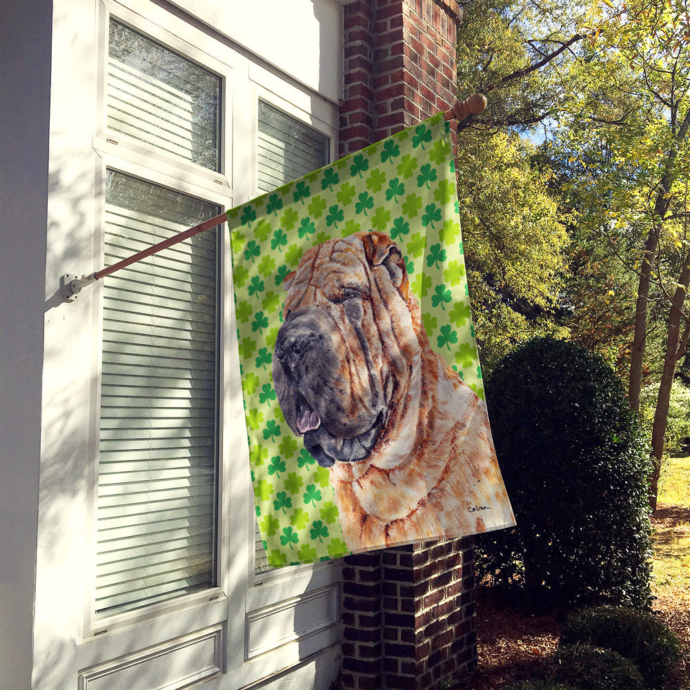 Shar Pei Lucky Shamrock St. Patrick's Day House Flag 28x40 Porch Sleeve Pole Decorative Outside Yard Banner Artwork Wall Hanging, Polyester