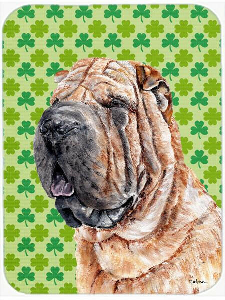 Shar Pei Lucky Shamrock St. Patrick's Day Cutting Board Tempered Glass Kitchen Cutting Surface, Heat Resistant Chopping, Non-Slip Feet, Food Prep & Serving