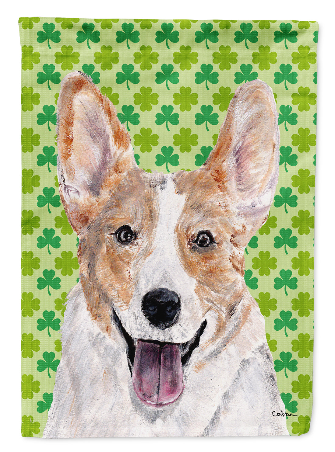 Cardigan Corgi Lucky Shamrock St. Patrick's Day House Flag 28x40 Porch Sleeve Pole Decorative Outside Yard Banner Artwork Wall Hanging, Polyester