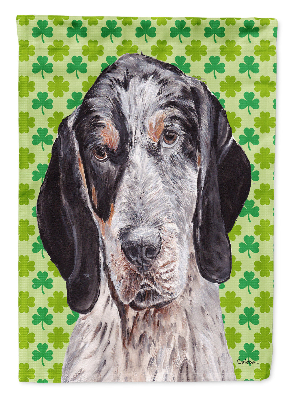Blue Tick Coonhound Lucky Shamrock St. Patrick's Day House Flag 28x40 Porch Sleeve Pole Decorative Outside Yard Banner Artwork Wall Hanging, Polyester