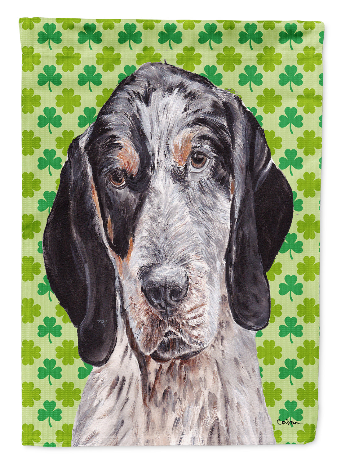 Blue Tick Coonhound Lucky Shamrock St. Patrick's Day House Flag 28x40 Porch Sleeve Pole Decorative Outside Yard Banner Artwork Wall Hanging, Polyester
