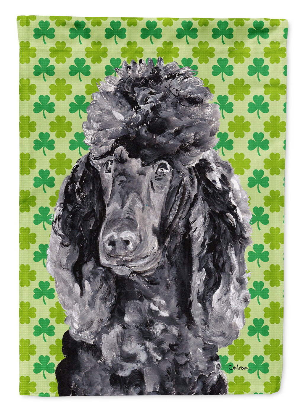 Black Standard Poodle Lucky Shamrock St. Patrick's Day House Flag 28x40 Porch Sleeve Pole Decorative Outside Yard Banner Artwork Wall Hanging, Polyester