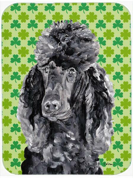 Black Standard Poodle Lucky Shamrock St. Patrick's Day Cutting Board Tempered Glass Kitchen Cutting Surface, Heat Resistant Chopping, Non-Slip Feet, Food Prep & Serving