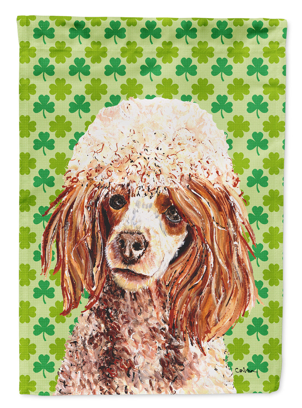 Red Miniature Poodle Lucky Shamrock St. Patrick's Day House Flag 28x40 Porch Sleeve Pole Decorative Outside Yard Banner Artwork Wall Hanging, Polyester