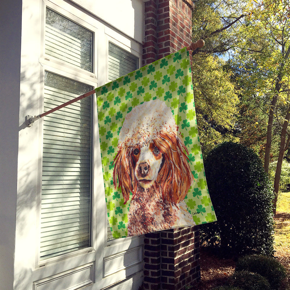 Red Miniature Poodle Lucky Shamrock St. Patrick's Day House Flag 28x40 Porch Sleeve Pole Decorative Outside Yard Banner Artwork Wall Hanging, Polyester