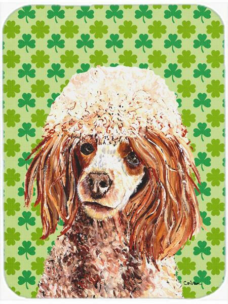 Red Miniature Poodle Lucky Shamrock St. Patrick's Day Cutting Board Tempered Glass Kitchen Cutting Surface, Heat Resistant Chopping, Non-Slip Feet, Food Prep & Serving