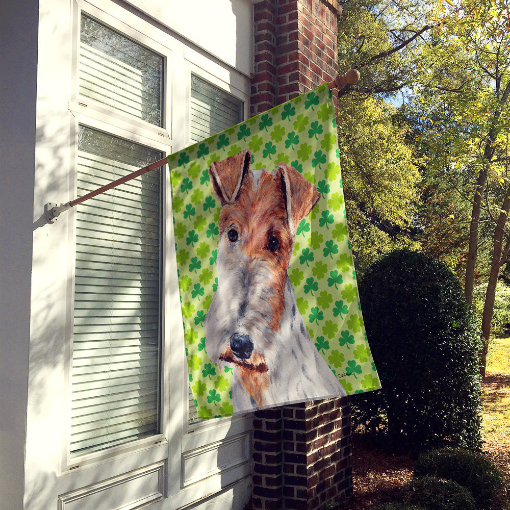 Wire Fox Terrier Lucky Shamrock St. Patrick's Day House Flag 28x40 Porch Sleeve Pole Decorative Outside Yard Banner Artwork Wall Hanging, Polyester