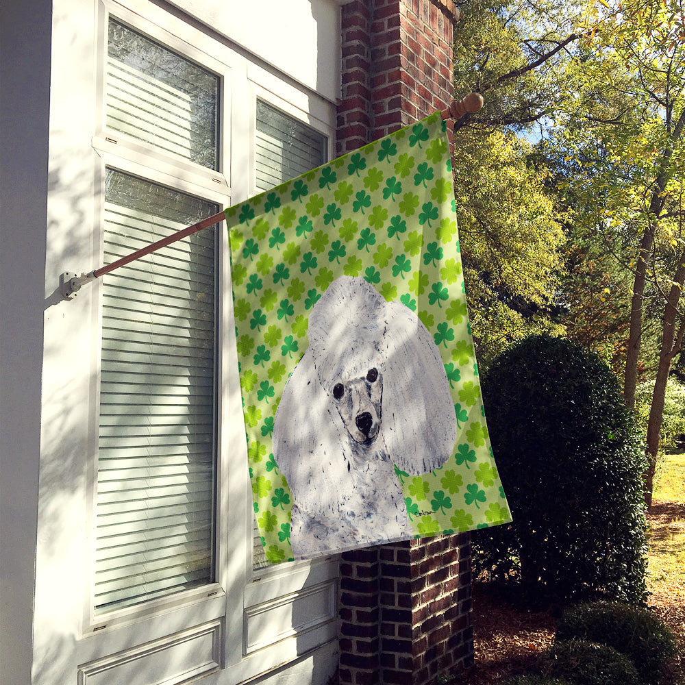 White Toy Poodle Lucky Shamrock St. Patrick's Day House Flag 28x40 Porch Sleeve Pole Decorative Outside Yard Banner Artwork Wall Hanging, Polyester