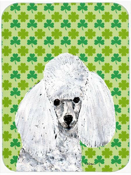 White Toy Poodle Lucky Shamrock St. Patrick's Day Cutting Board Tempered Glass Kitchen Cutting Surface, Heat Resistant Chopping, Non-Slip Feet, Food Prep & Serving